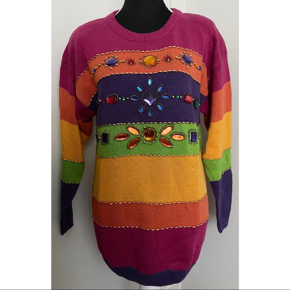 Vintage 1980s Embellished Rainbow Sweater